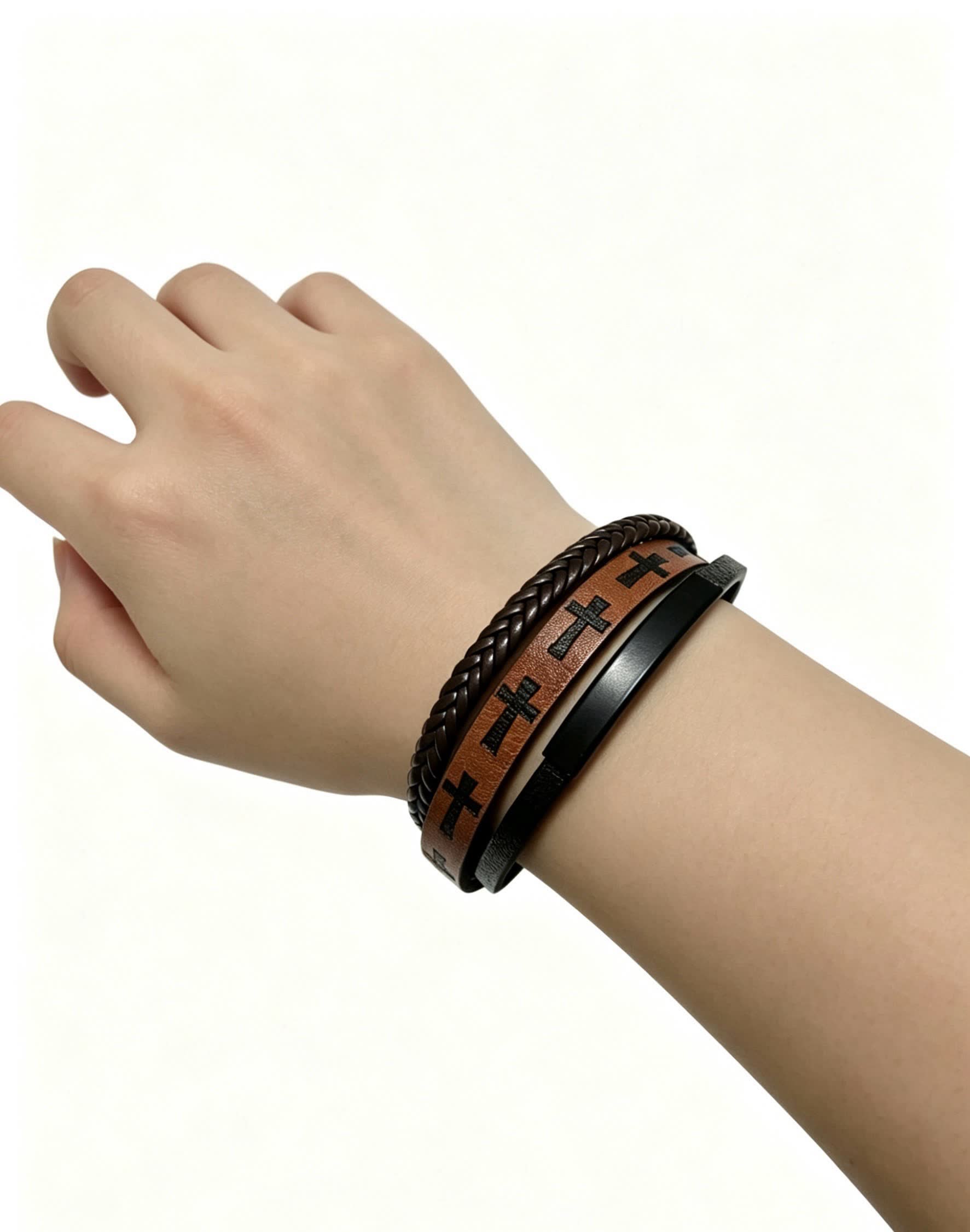 Chrome Hearts Men's Leather Bracelet with Cross Design